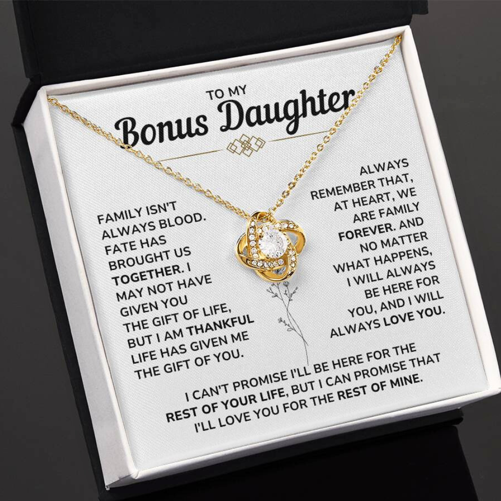 To My Bonus Daughter - "My Family Forever" Love Knot Necklace Gift Set
