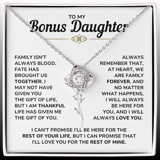 To My Bonus Daughter - "My Family Forever" Love Knot Necklace Gift Set