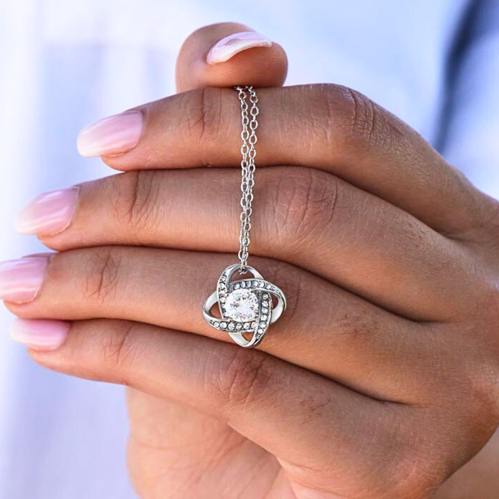 To My Bonus Daughter - "My Family Forever" Love Knot Necklace Gift Set