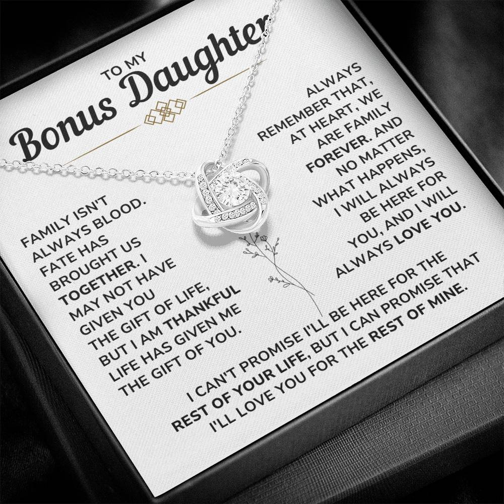 To My Bonus Daughter - "My Family Forever" Love Knot Necklace Gift Set
